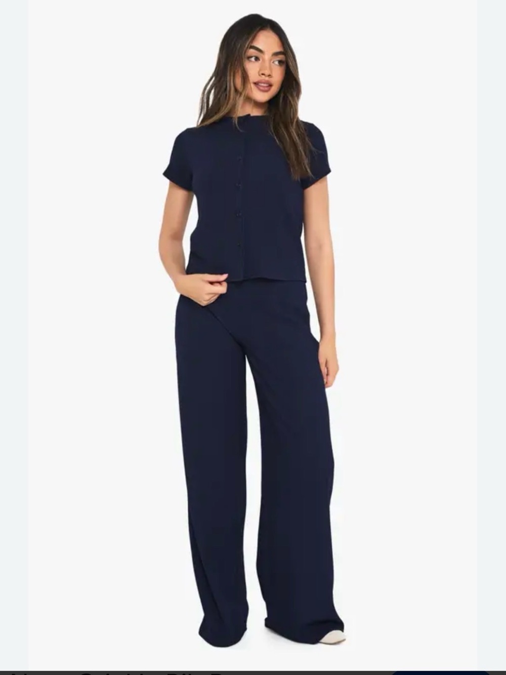 Pretty Garden Women's Navy Button Top & Wide-Leg Pants Set M(fits as a SM)